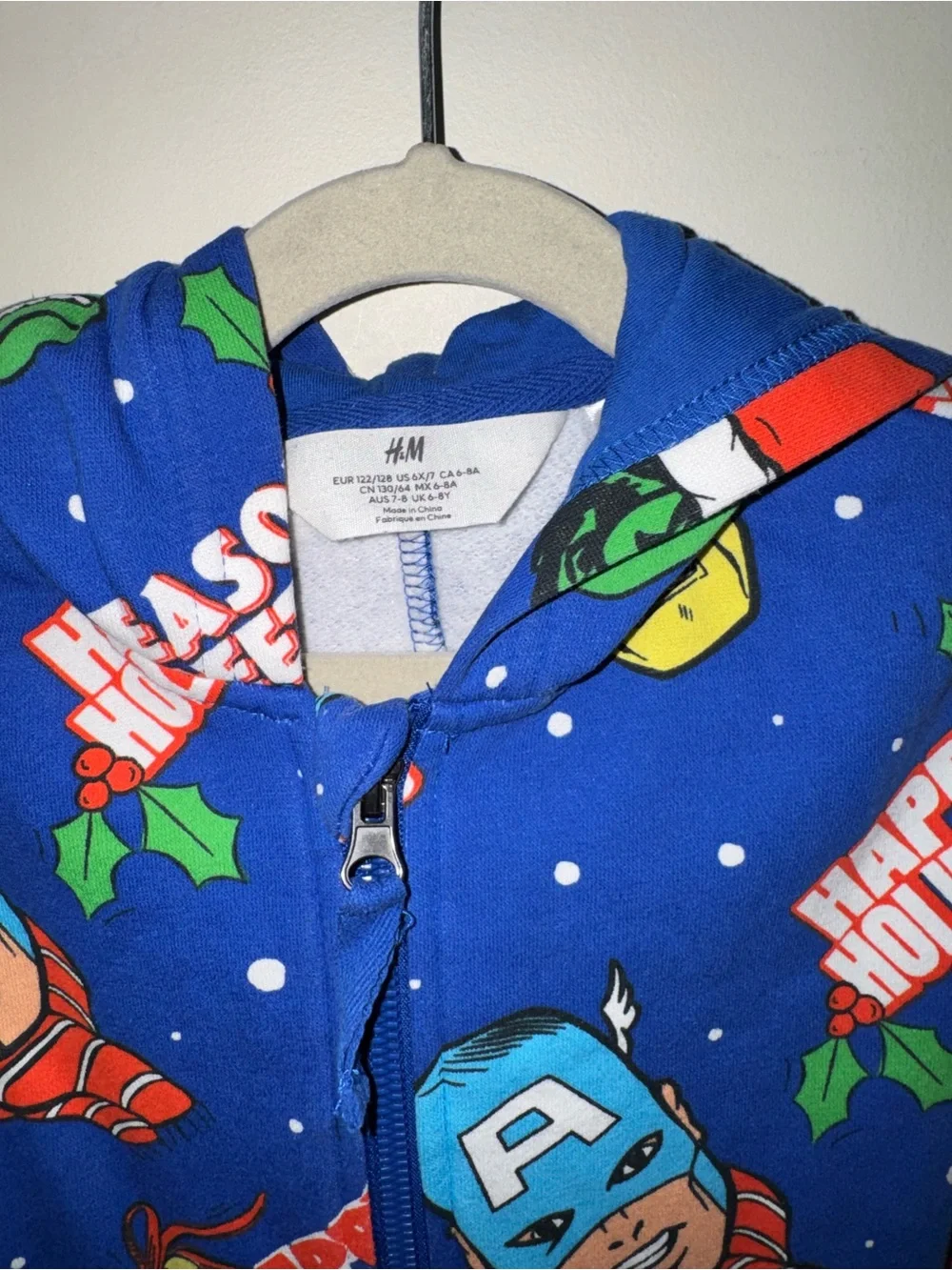 ‼️SALE‼️H&M Blue Marvel Holiday Character Hooded One-Piece